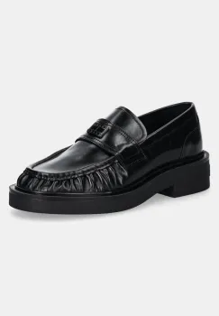 Tommy Jeans mocasini de piele TJW ORIGIN LOAFER femei, culoarea negru, cu toc plat, EN0EN02708 imagine