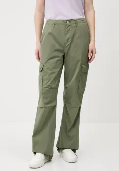 Tommy Jeans pantaloni culoarea verde, lat, high waist, DW0DW20350 imagine