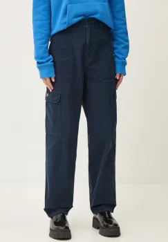 Tommy Jeans pantaloni de bumbac culoarea albastru marin, fason cargo, high waist, DW0DW18510 imagine