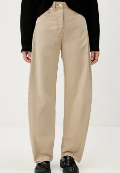 Tommy Jeans pantaloni de bumbac culoarea bej, drept, high waist, DW0DW22073 imagine