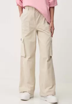 Tommy Jeans pantaloni de bumbac culoarea bej, lat, high waist, DW0DW18507 imagine