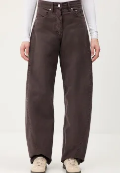 Tommy Jeans pantaloni de bumbac culoarea maro, drept, high waist, DW0DW22073 imagine