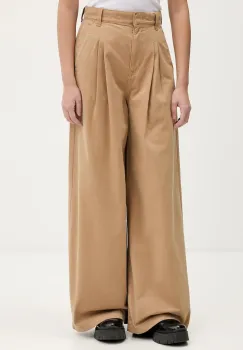 Tommy Jeans pantaloni de bumbac culoarea verde, lat, high waist, DW0DW22634 imagine