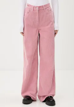 Tommy Jeans pantaloni de catifea cord culoarea roz, evazati, high waist, DW0DW21700 imagine