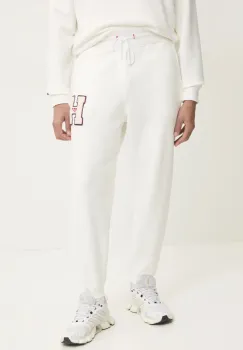 Tommy Jeans pantaloni de trening din bumbac culoarea bej, cu imprimeu, DM0DM21277 imagine