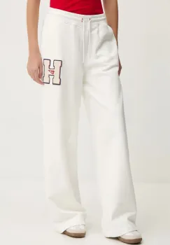 Tommy Jeans pantaloni de trening din bumbac culoarea bej, cu imprimeu, DW0DW20558 imagine