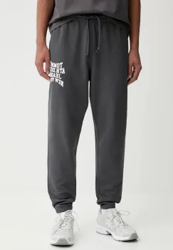 Tommy Jeans pantaloni de trening din bumbac culoarea gri, cu imprimeu, DM0DM22083 imagine