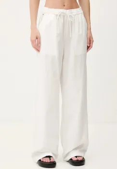 Tommy Jeans pantaloni din amestec de in femei, culoarea bej, lat, high waist, DW0DW20352 imagine