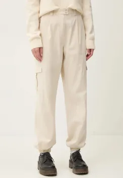 Tommy Jeans pantaloni femei, culoarea bej, fason cargo, high waist, DW0DW18592 imagine