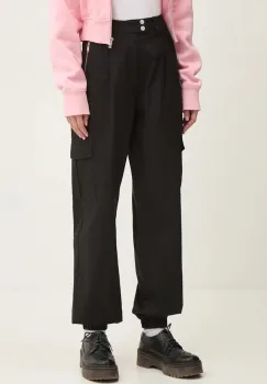 Tommy Jeans pantaloni femei, culoarea negru, fason cargo, high waist, DW0DW18592 imagine