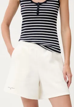 Tommy Jeans pantaloni scurti culoarea bej, uni, high waist, DW0DW21152 imagine