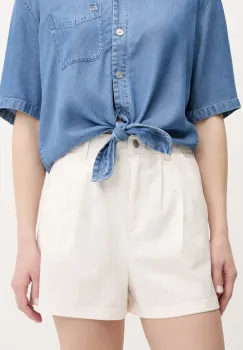 Tommy Jeans pantaloni scurti culoarea bej, uni, high waist, DW0DW21643 imagine