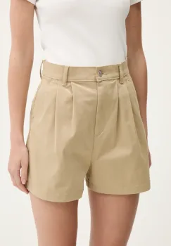 Tommy Jeans pantaloni scurti culoarea bej, uni, high waist, DW0DW21643 imagine