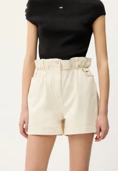 Tommy Jeans pantaloni scurti culoarea bej, uni, high waist, DW0DW21656 imagine