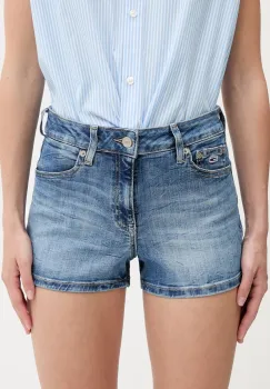 Tommy Jeans pantaloni scurti din denim uni, medium waist, DW0DW20090 imagine