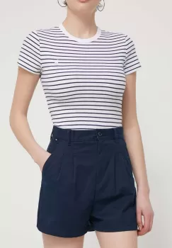 Tommy Jeans pantaloni scurti femei, culoarea albastru marin, neted, high waist, DW0DW17775 imagine