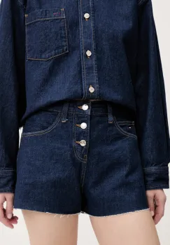 Tommy Jeans pantaloni scurti jeans culoarea bleumarin, uni, high waist, DW0DW20094 imagine