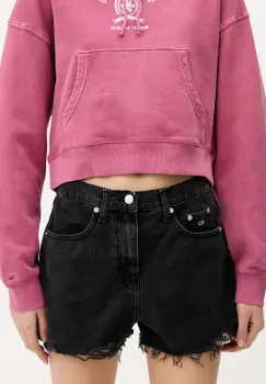 Tommy Jeans pantaloni scurti jeans culoarea negru, uni, high waist, DW0DW20097 imagine