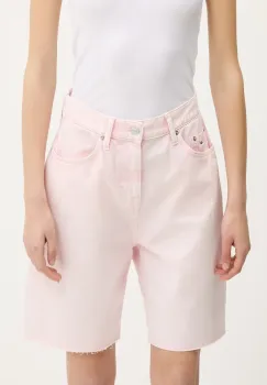 Tommy Jeans pantaloni scurti jeans culoarea roz, uni, high waist, DW0DW21646 imagine