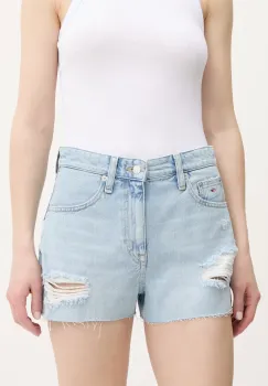 Tommy Jeans pantaloni scurti jeans uni, high waist, DW0DW20095 imagine