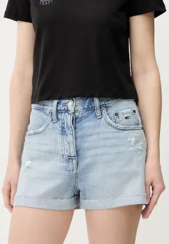 Tommy Jeans pantaloni scurti jeans uni, high waist, DW0DW21055 imagine