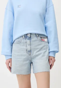 Tommy Jeans pantaloni scurti jeans uni, high waist, DW0DW21413 imagine