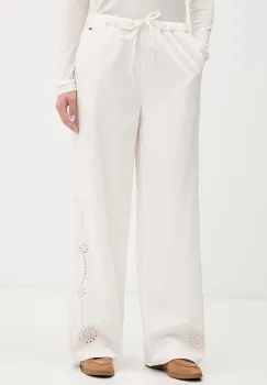 Tommy Jeans pantaloni wide leg de dama cu amestec de in imagine