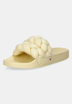 Tommy Jeans papuci BRAIDED SLIDE femei, culoarea galben, EN0EN02764 imagine