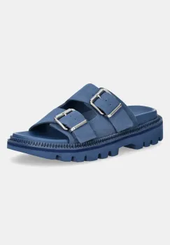 Tommy Jeans papuci din piele DOUBLE STRAP SANDAL SUEDE femei, cu platforma, EN0EN02797 imagine