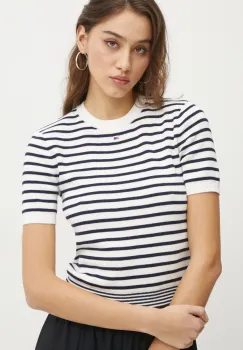 Tommy Jeans pulover de bumbac culoarea alb, light, DW0DW19336 imagine