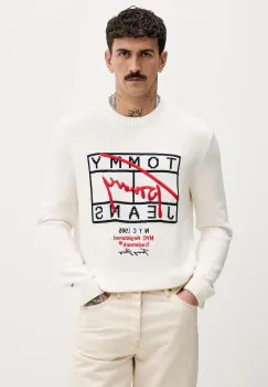 Tommy Jeans pulover de bumbac culoarea bej, DM0DM22401 imagine