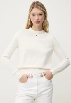 Tommy Jeans pulover de bumbac culoarea bej, light, DW0DW20159 imagine