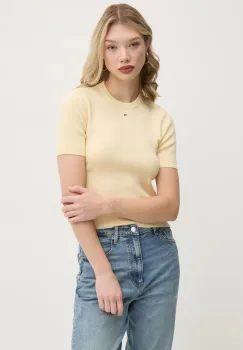 Tommy Jeans pulover de bumbac culoarea galben, light, DW0DW19336 imagine