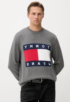 Tommy Jeans pulover de bumbac culoarea gri, light, DM0DM22105 imagine