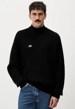 Tommy Jeans pulover de bumbac culoarea negru, cu turtleneck, DM0DM22400 imagine