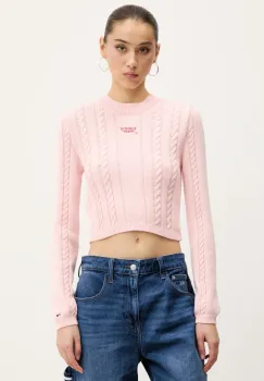 Tommy Jeans pulover de bumbac culoarea roz, DW0DW20256 imagine