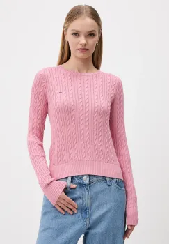 Tommy Jeans pulover de bumbac culoarea roz, light, DW0DW22165 imagine