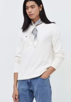 Tommy Jeans pulover de bumbac culoarea verde imagine