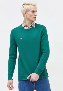 Tommy Jeans pulover de bumbac culoarea verde imagine