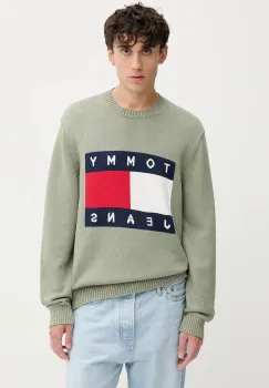 Tommy Jeans pulover de bumbac culoarea verde, light, DM0DM22105 imagine