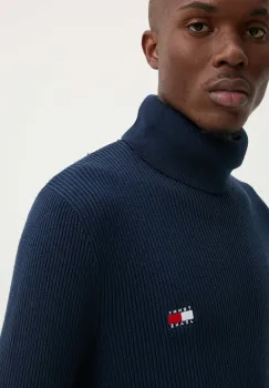 Tommy Jeans pulover din amestec de lana barbati, culoarea albastru marin, light, cu guler, DM0DM19434 imagine