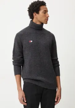 Tommy Jeans pulover din amestec de lana barbati, culoarea gri, cu guler, DM0DM20602 imagine