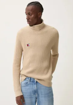 Tommy Jeans pulover din amestec de lana barbati, culoarea maro, light, cu guler, DM0DM19434 imagine