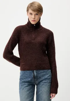 Tommy Jeans pulover din amestec de lana culoarea maro, calduros, cu guler, DW0DW21686 imagine