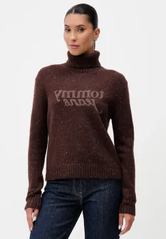 Tommy Jeans pulover din amestec de lana culoarea maro, cu guler, DW0DW21687 imagine