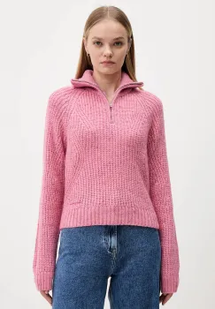 Tommy Jeans pulover din amestec de lana culoarea roz, calduros, cu guler, DW0DW21686 imagine