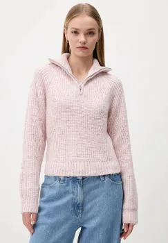 Tommy Jeans pulover din amestec de lana culoarea roz, calduros, cu guler, DW0DW21686 imagine
