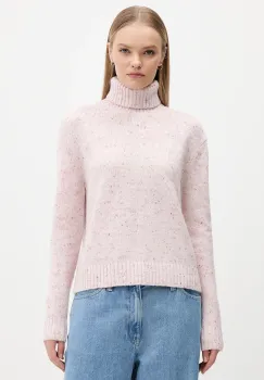 Tommy Jeans pulover din amestec de lana culoarea roz, cu guler, DW0DW21687 imagine