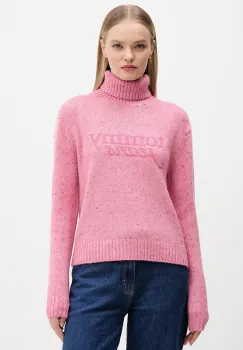 Tommy Jeans pulover din amestec de lana culoarea roz, cu guler, DW0DW21687 imagine