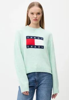 Tommy Jeans pulover din amestec de lana culoarea turcoaz, light, DW0DW21782 imagine